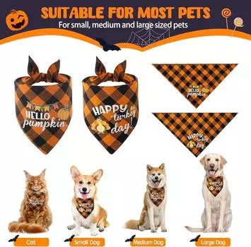 Pet Bandanas Halloween Reversible Dog Bandana Adjustable Classic Plaid Style Thanksgiving Dog Bandana Pet Accessories