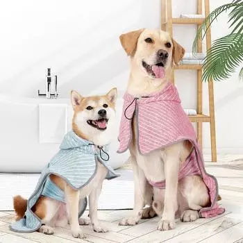 Pet Bath Towel Reusable Medium Large Dog Absorbent Bath Towel Soft Adjustable Dog Home Bathrobe Quick Dry Dogs Gown M