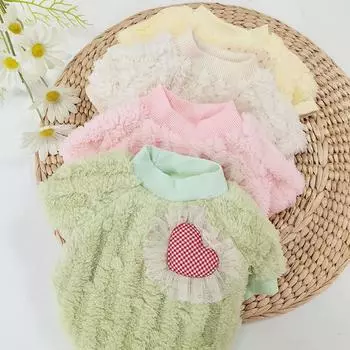 Pet Bean Velvet T-shirt Hoodie Love Grid Lace Plush Hoodie Top Autumn and Winter Pullover Coat Designer Dog Clothes XS