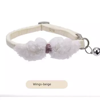 Pet Bell Collar Dog Cat Cute Flowers Decorative Bow Tie Teddy Bichon Pomeranian Necklace Pet Supplies Free size neck circumference 22-29cm Apricot wings