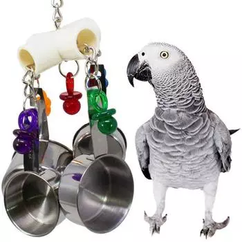Pet Bird Swing Metal Spoon String Chew Toys Parrot Ringer Hanging Cage Toy For Cockatiel Parakeet Pet Bird Supplies