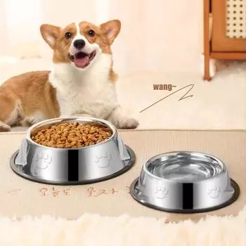 Pet Bowl Household Non Slip and Anti Fall Puppy Basin Thick and Durable Dog Bowl with Rubber Ring Easy Cleanly Pet Food Utensils