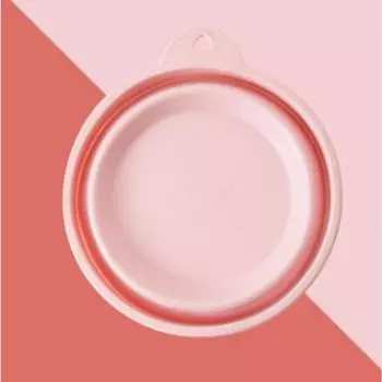 Pet bowl r folding bowl outdoor special imitation silicone dog bowl going out portable dog bowl small dog Strawberry powder-17 * 10.5 * 4.5cm