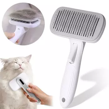 Pet Brush Healing Brush Push Slicker Brush KeyNuts Dog Cat Brush Dog Brush Cat Brush Hair Removal Brush Hair Removal Brush Полностью моющаяся Easy Hair белый
