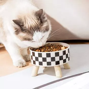 Pet cat and dog bowl polka-dot plaid stainless steel anti-slip easy to clean indoor and outdoor