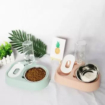 Pet cat bowl Automatic drinking water feeder anti-upset Stainless steel dog bowl Cat dog food bowl Pet supplies серый