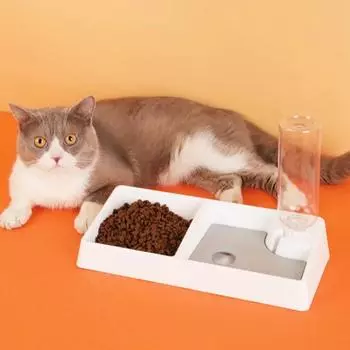 Pet Cat Bowl Feeding and Water Cat Bowl for Pet Cat Food Utensils Cats Feeding Water Double Dog Cat Bowls with Water Dispenser белый