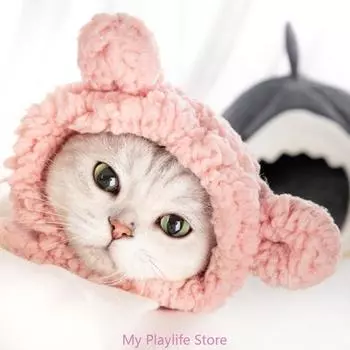 Pet Cat Cap Bear Ear Cat Hat Winter Warm Plush Pet Headwear Cosplay Photo Prop Kitten Puppy Party Costume Cat Accessories коричневый