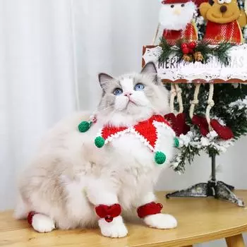 Pet Cat Clown Collar Hand Braided Scarf For Small Dog Puppy Kitten Christmas Pet Clothes Accessories Festival Gifts Cat Collars