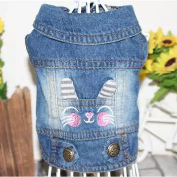 Pet cat dog clothes small dog Yorkshire chihuahua denim vest spring autumn winter XS