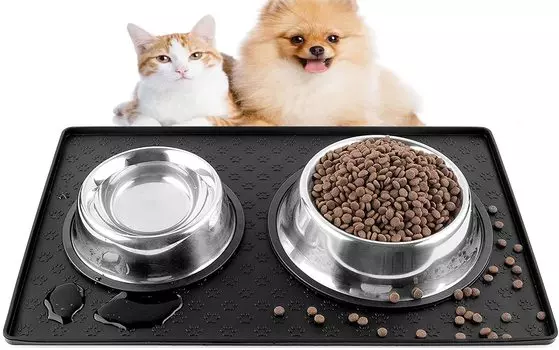 Pet Cat Dog Eating Silicone Feeding Cat Litter Toilet Tray Water Stain Fully Washable Mat, Mat, Mat, Mat, Mat, Non-slip, Anti-Overflow, Repellent, чёрный