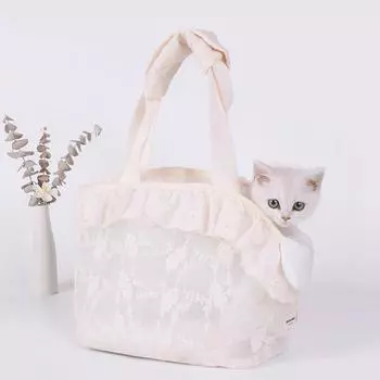 Кружевная сумка для домашних животных, кошек и собак, сумка на плечо для котят, дорожная сумка для сиденья, переноска для мобильных устройств для щенков, дышащая, переносная, переносная S in 3kg бежевый