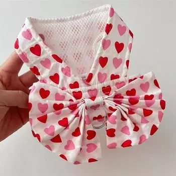 Pet cat dog leash clothes bow chest strap teddy bear pomeranian small dog out vest S