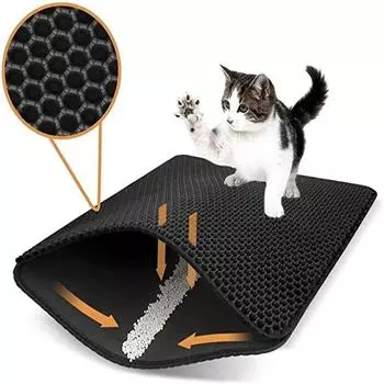 Pet Cat Litter Mat Waterproof Double Layer EVA Foldable Cat Litter Trapping Pet Carpet Bed Pads For Cats Pet Clean Supplies 30x30cm синий