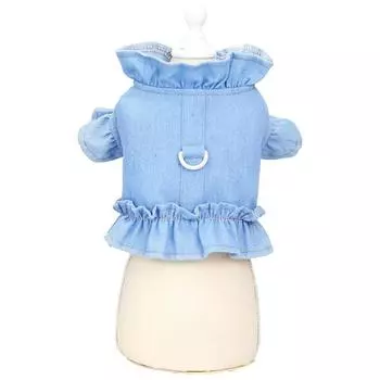 Pet cat Pomeranian Chihuahua puppy dog clothes chest back traction denim vest spring and autumn summer S