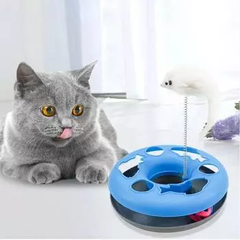 Pet Cat Round Play Board Spring Mouse Interactive Toys Game Amusemen Single Layer Turntable Plate Pets Cat Supply Training Toy зелёный