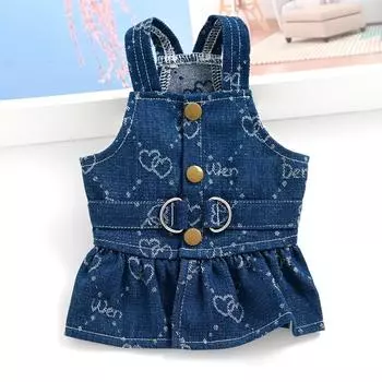 Pet cat small dog dog clothes can be towed denim vest skirt new manufacturer explosion S