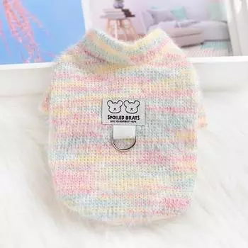 Pet cat small dog teddy dog clothes autumn and winter warm rainbow knitted sweater S