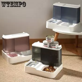 Pet Cat Собака Кормление Поливочные материалы Автоматическая кормушка для кошек Диспенсер для питья Вода Миска 2 в 1 Большая емкость Продукты чёрный