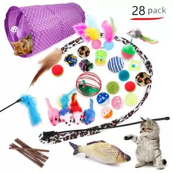 Pet cat toy feather mouse tease cat channel sisal ball grinding teeth 28 piece set S разноцветный