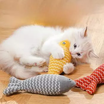 Pet Cat Toy Small Fish Shape Linen Fish Containing Catnip Toy S жёлтый