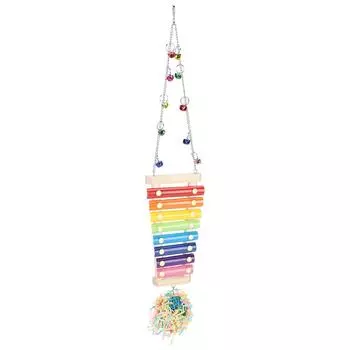 Pet Chicken Xylophone Toy Hens Parrots Hanging Wooden Pecking Xylophone with Bell