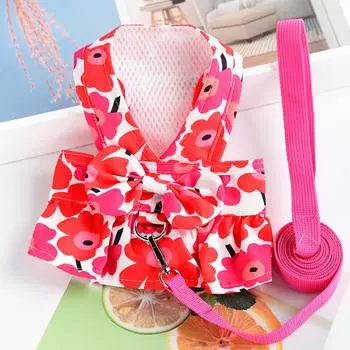 Pet Chihuahua Pomeranian Small Dog Dog Clothes Princess Dress Chest Strap Traction Rope Spring Summer XS
