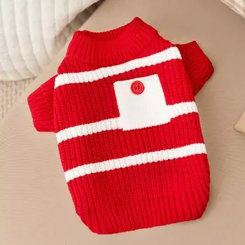 Pet clothes autumn and winter thickened simple pocket striped sweater German cat hairless cat two-legged cat clothes S (recommended weight 4-3 kg)