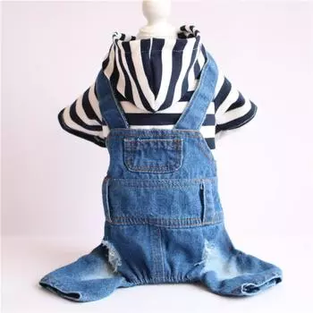 Pet clothes Small dog denim dog four-legged overalls Spring, autumn and winter models are popular XS