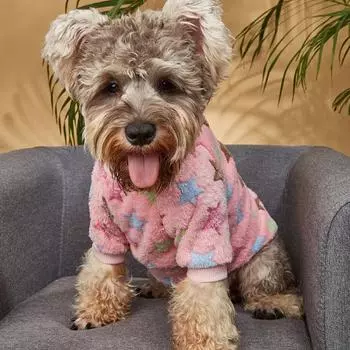 Одежда для домашних животных со звездным узором, нежная текстура, полиэстер, моющееся зимнее теплое пальто для домашних животных на осень XS розовый