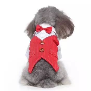 Pet Clothes Summer Dog Clothing Suit Summer Thin Pet Supplies Wansheng Clothing Christmas Clothes Swallowtail Dress Polyester S-small LF05 red stripe double bow tie vest