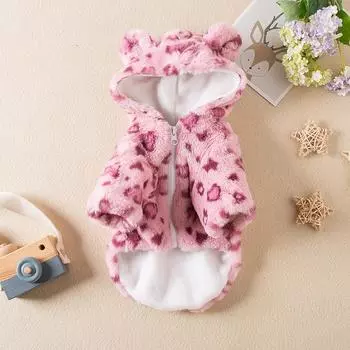 Pet clothing autumn and winter leopard print thickened jacket Fadou Teddy Schnauzer small and medium-sized dog and cat clothing S