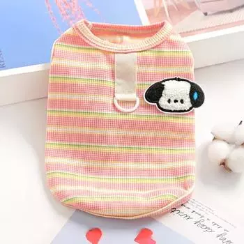 Pet Clothing Cat Vest Striped Teddy Puppy Dog Clothing with Leather Ring Spring Summer S