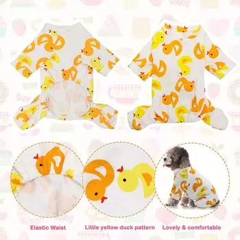 Pet Clothing Warm Cotton Dog Pajama Yellow Duck Soft Material Stretchable Dog Pajamas Onesie Pet Pjs Dogs Apparel for Small Dogs S