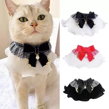 Ошейник для домашних животных с регулируемым ремешком, устойчивый к удушью, дышащий, с подвеской из искусственного жемчуга, кружевной решетчатый шарф для щенков L чёрный