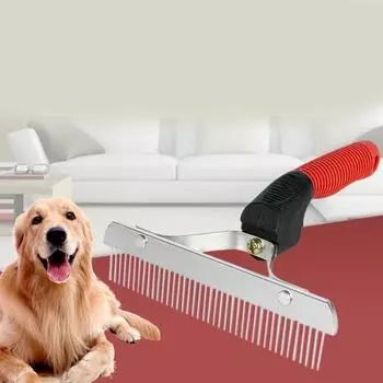 Pet Comb Extra-Large Rake Comb Grooming Brush Deshedding Tools Rubber Handle Beauty Comb for Large Dogs Golden Retriever Husky красный