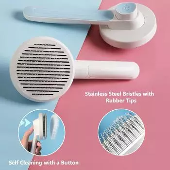 Pet Comb Open Knot Brush Cat Comb Cat Dog One-click Hair Removal Comb серый