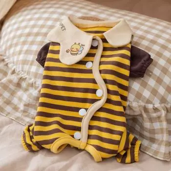 Pet dog autumn and winter belly coat small bee striped trimmable four-legged surgical clothing small dog dog clothing XXL (recommended weight 15-10 kg)