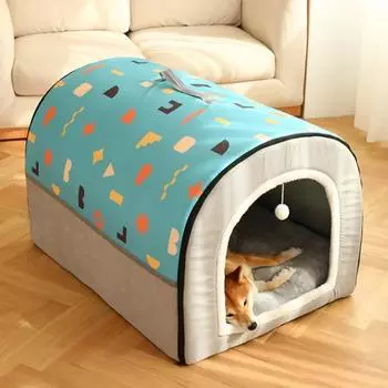 Pet Dog Bed House Foldable Warm Winter Warm Pet Kennel Cushion For Small Medium Large Dogs Sleeping Beds Cats House Mat Blanket S 40X35X33cm