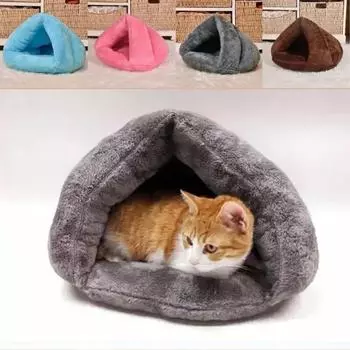 Pet Dog Cat Cave Igloo Bed Basket House Kitten Soft Cozy Indoor Cushion Kennel Warm Washable Nest S синий
