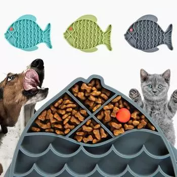 Pet Dog Cat-Slow Feeder Fish Shape Food Bowl Anti Choking Feeding Dish Plate синий