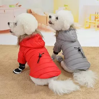 Pet Dog Coat Small Dog Jacket Windproof Warm Padded Hoodie Snowsuit Autumn Winter Pet Hooded Clothes For Small Medium Large Dogs XS красный