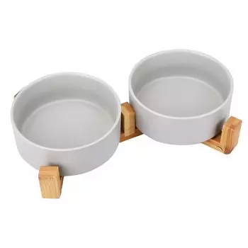 Pet Double Bowl Ceramic Material Bamboo Frame Stable Separable Water Container Food Container Non-slip