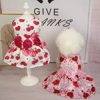 Pet Dress Одежда для собак Летнее платье с розовым принтом Вишневый топ Тедди Померанский шпиц Милая одежда Одежда для собак для маленьких собак щенок S
