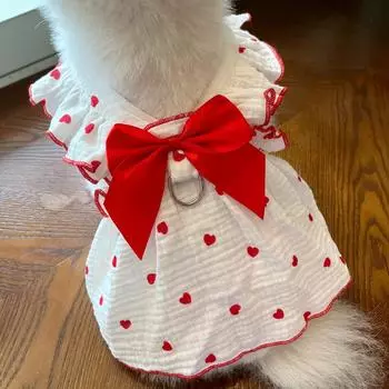 Pet Dresses Sub-Supplies Clothes Spring Summer Dog Cat Teddy Bigbear Pomeranian Love Dog Clothing Cat Clothing XS (bust 30cm recommended within 1-1.5kg)