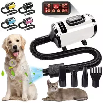 Pet Dryer 2800W Dog Dryer with LCD Control Screen 6 Levels of Wind Speed Cat Dog Dryer Large Air Volume Cat Dryer Stepless Wind Speed Control белый