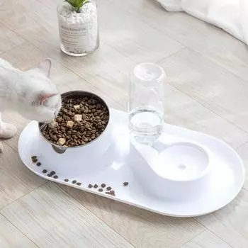 Pet Dual Bowl Dog and Cat Автоматическая кормушка и поилка для кошек Миска для кошек и бассейны для собак белый