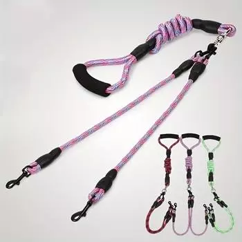 Pet dual head dog walking rope with wavy pattern, one drag two traction rope, anti winding and detachable S зелёный