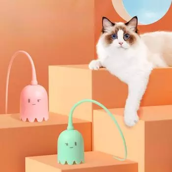 Pet Electric Cat Funny Stick Smart Magic Tail Toy Cat Self-Happiness Silicone Tail Bite-Resistant Automatic Rotating Rolling Ball 5.5*5.5*8.5cm