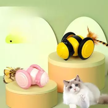 Pet Electric Smart Cat Car Cat Toy Большой забавный кот с перьями Кошка Самоудовлетворение Снятие скуки Бег Спортивный автомобиль 6.5 * 5.3 * 3.8cm